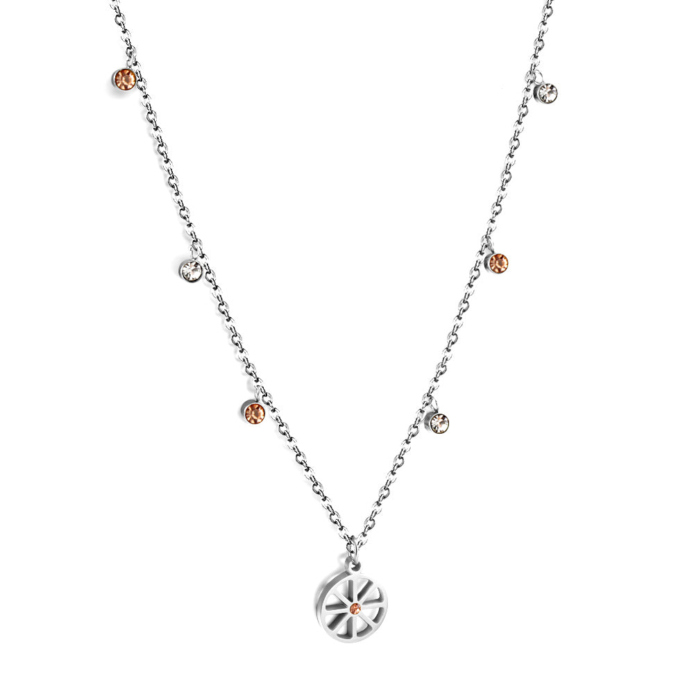 New 3 Champagne Diamonds+3 White Diamonds+Wheel Bone With Champagne Colored Diamond Necklace asonjewelry